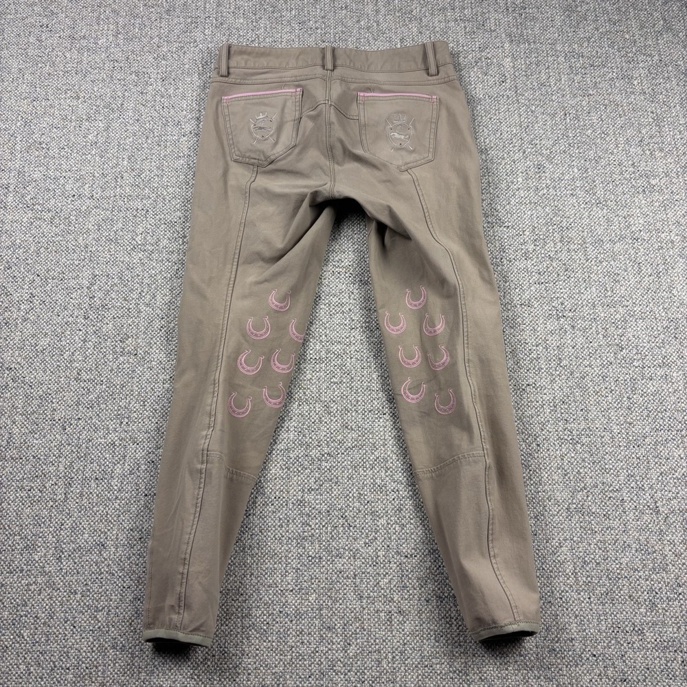 Goode Rider Youth Girls Beige Pink Horseshoe Pants Riding Size 12 Equestrian